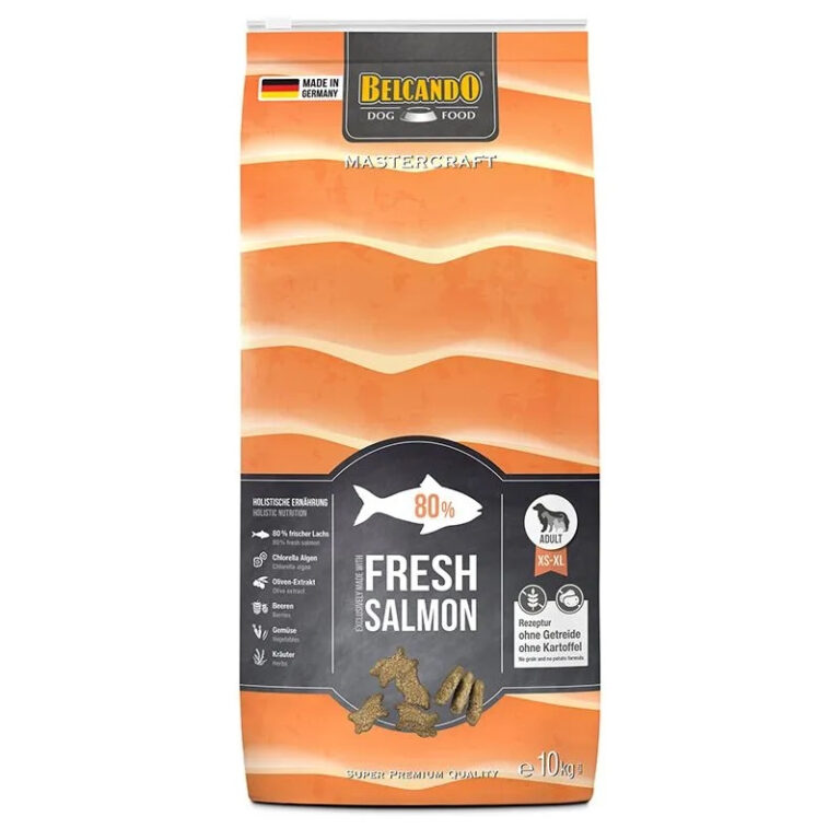 Dog food bag with salmon flavor