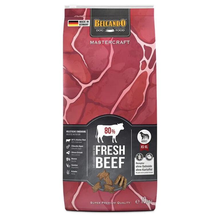 Dog food bag with beef flavor