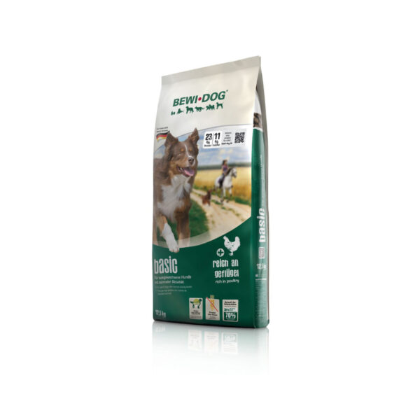Dog food bag with active dog